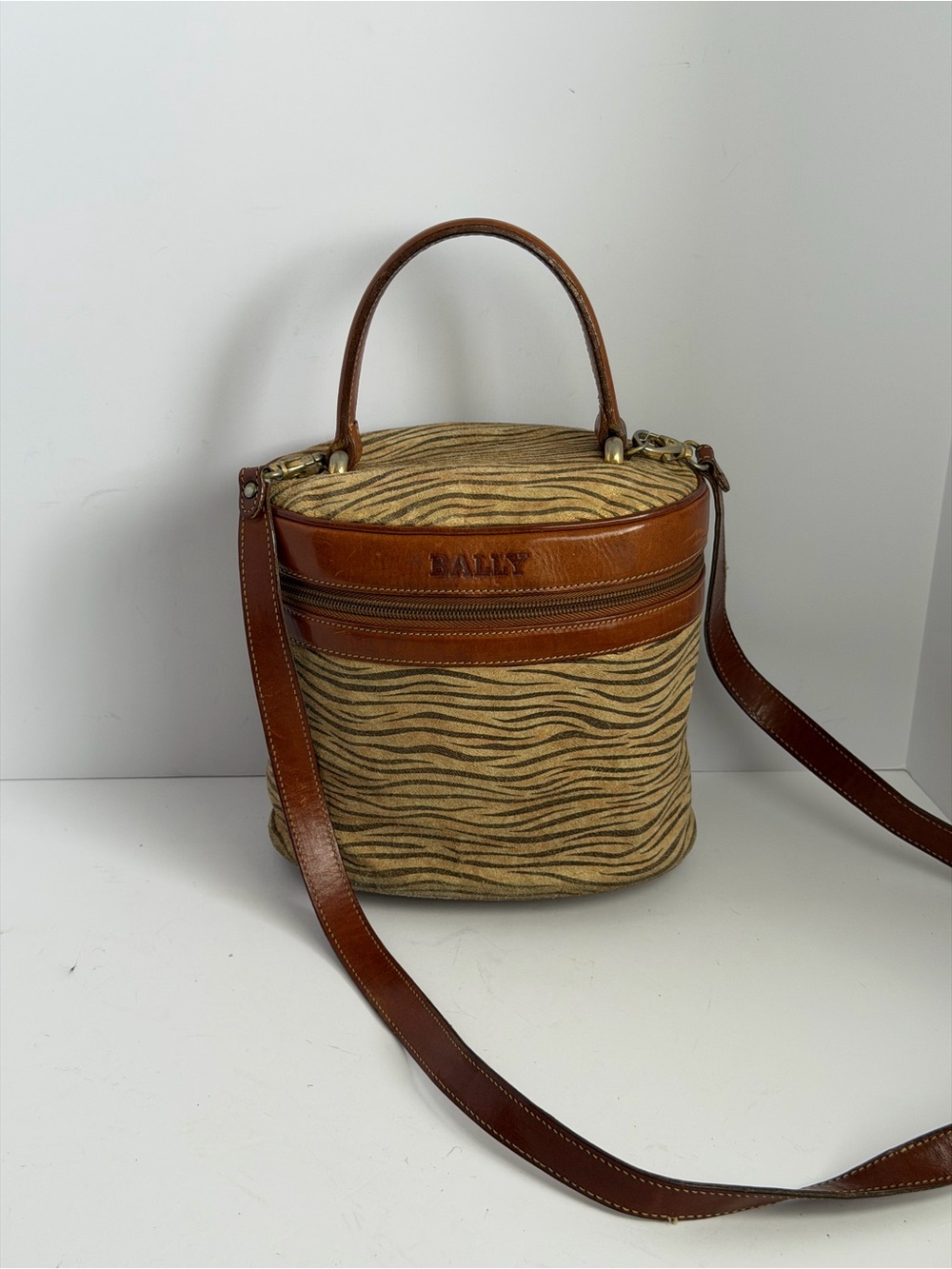 Vintage Bally Classic 3-Way Zebra Pattern Vanity Bucket Bag